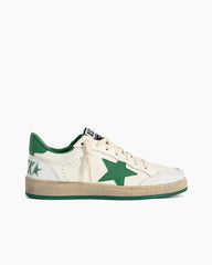 Men's White Nappa Leather Sneakers with Green Good Luck Star