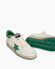 Men's White Nappa Leather Sneakers with Green Good Luck Star