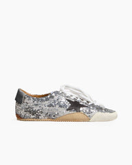 Silver Sequins Sneakers with Black Star and Beige Heel Tab