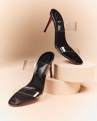 Clear Red Sole Double Strap Stiletto Heel Sandals