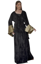 Black & Gold Velvet Kimono Maxi Dress – Statement Sleeve Evening Kaftan