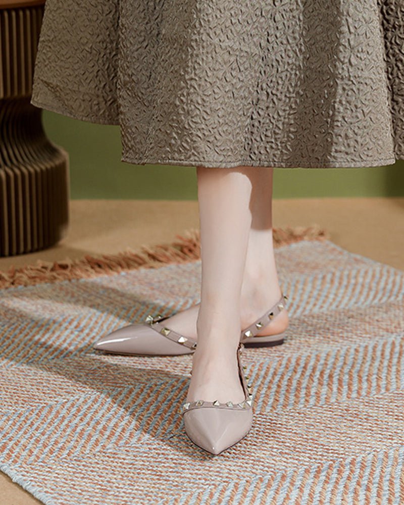 Pointed Toe Studded Slingback Flat Sandals