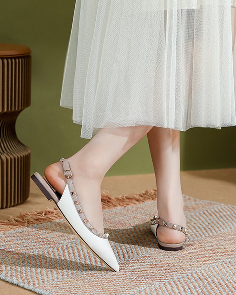 Pointed Toe Studded Slingback Flat Sandals