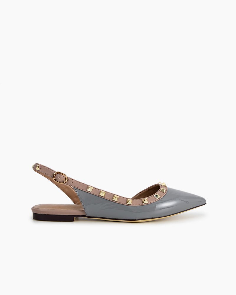 Pointed Toe Studded Slingback Flat Sandals
