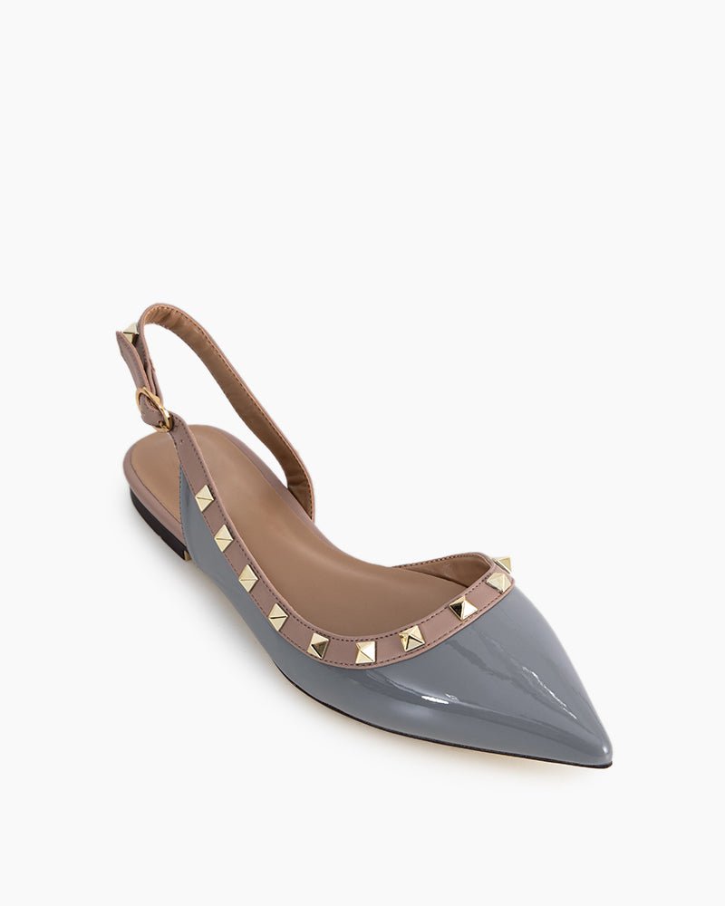 Pointed Toe Studded Slingback Flat Sandals