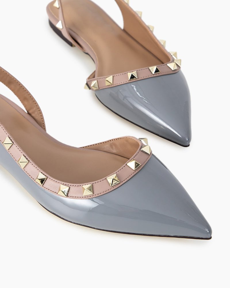 Pointed Toe Studded Slingback Flat Sandals