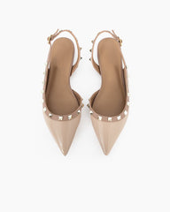 Pointed Toe Studded Slingback Flat Sandals