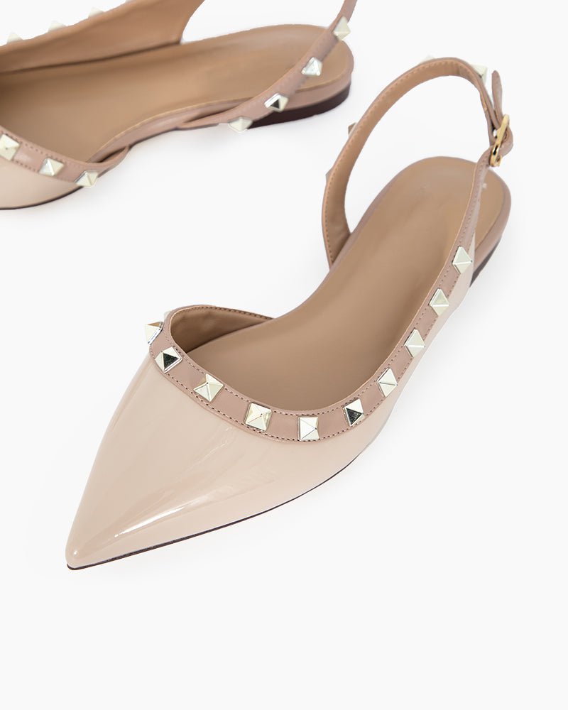 Pointed Toe Studded Slingback Flat Sandals