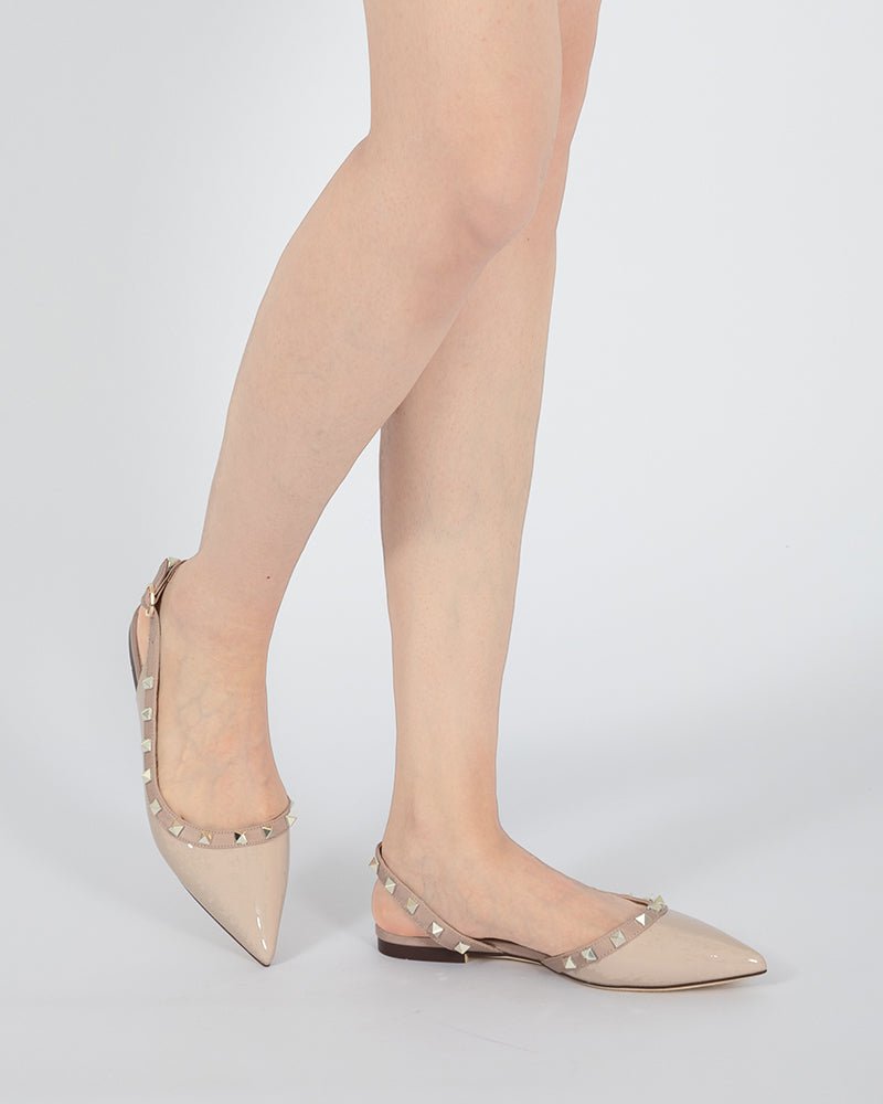 Pointed Toe Studded Slingback Flat Sandals