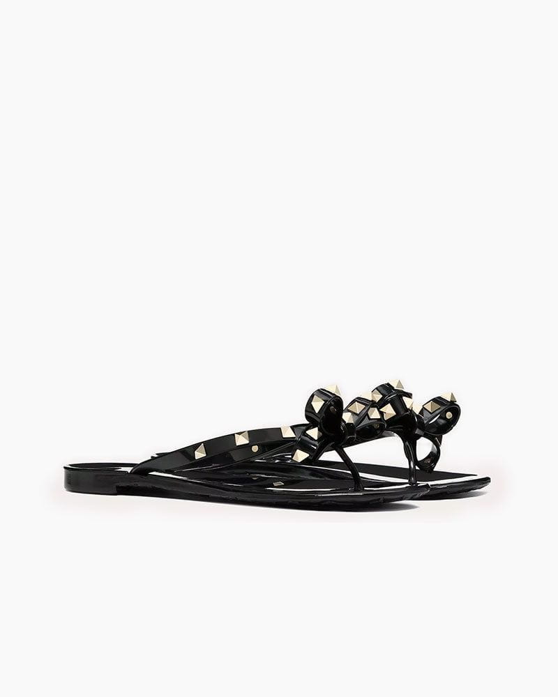 Rockstud Rubber Slippers with Bow and Pyramid Studs
