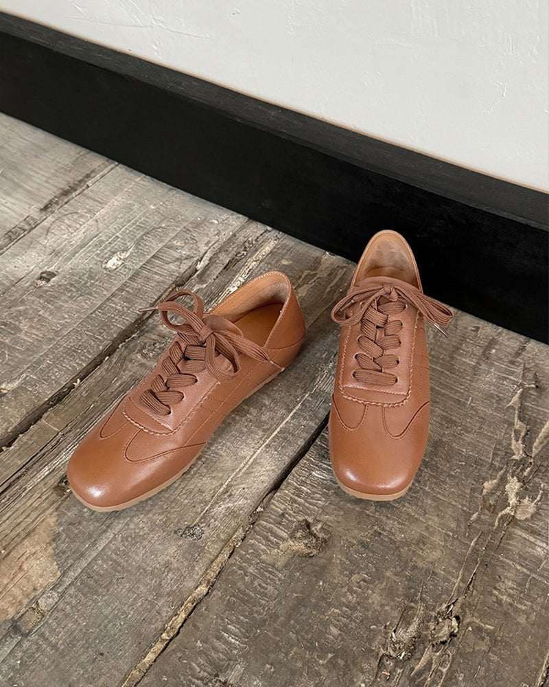 Retro Nappa Leather Lace-Up Flat Sneakers