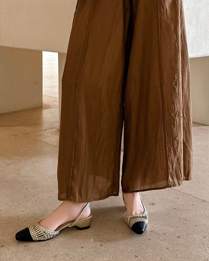 Woven Two-Tone Rattan Style Slingback Sandals