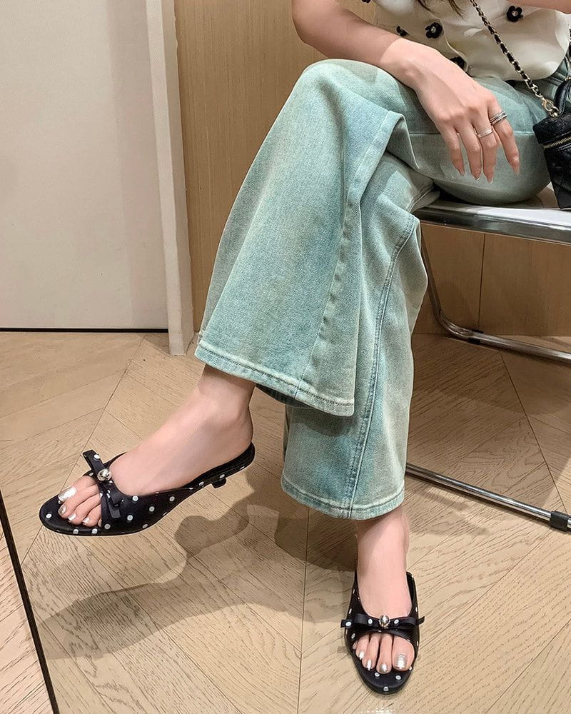 Polka Dot Bow Patent Leather Kitten Heel Sandals