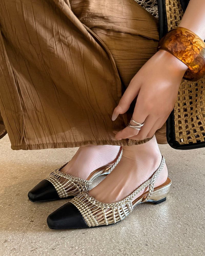 Woven Two-Tone Rattan Style Slingback Sandals
