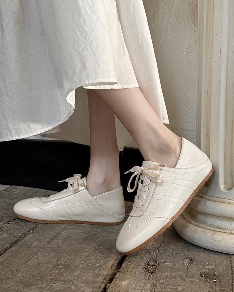 Retro Nappa Leather Lace-Up Flat Sneakers