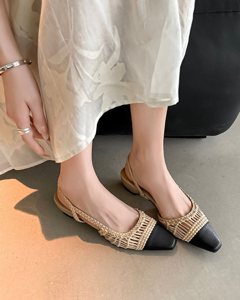 Woven Two-Tone Rattan Style Slingback Sandals