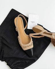 Woven Two-Tone Rattan Style Slingback Sandals