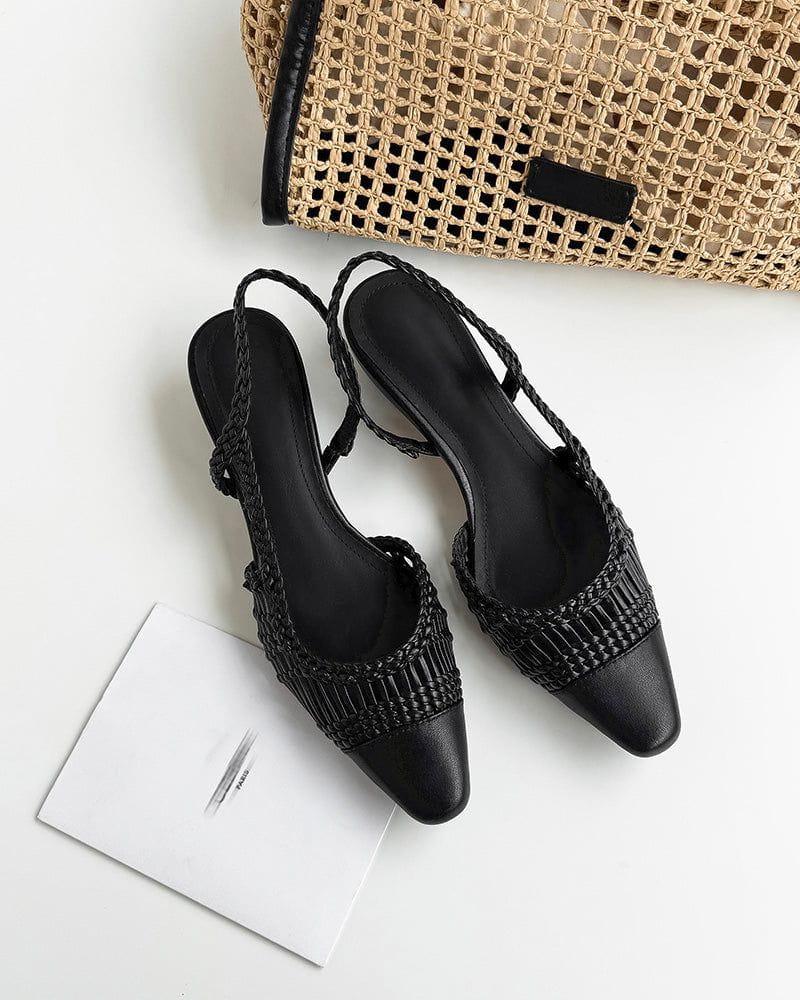 Woven Two-Tone Rattan Style Slingback Sandals