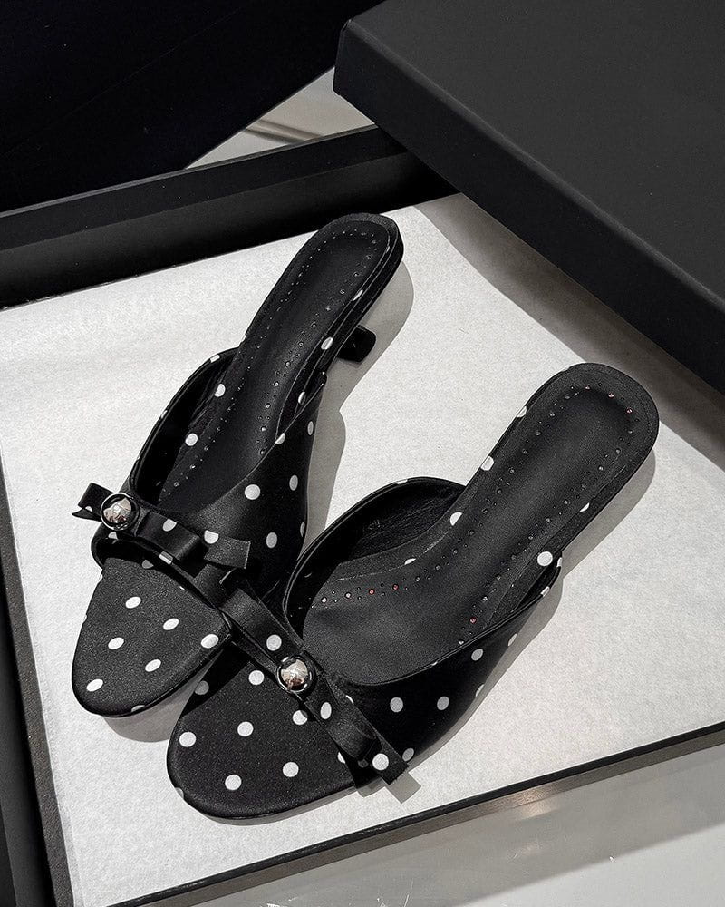 Polka Dot Bow Patent Leather Kitten Heel Sandals