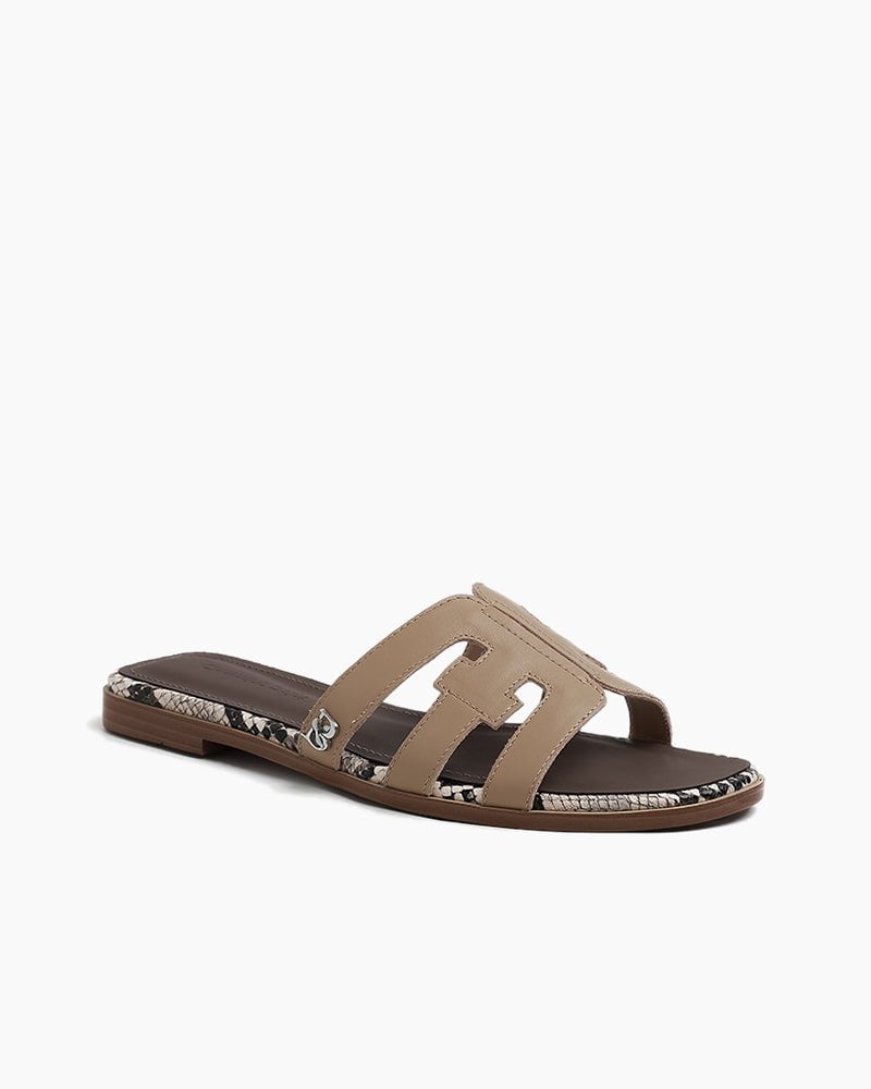 Cutout Strap Leather Flat  Slip-On Slide Sandals