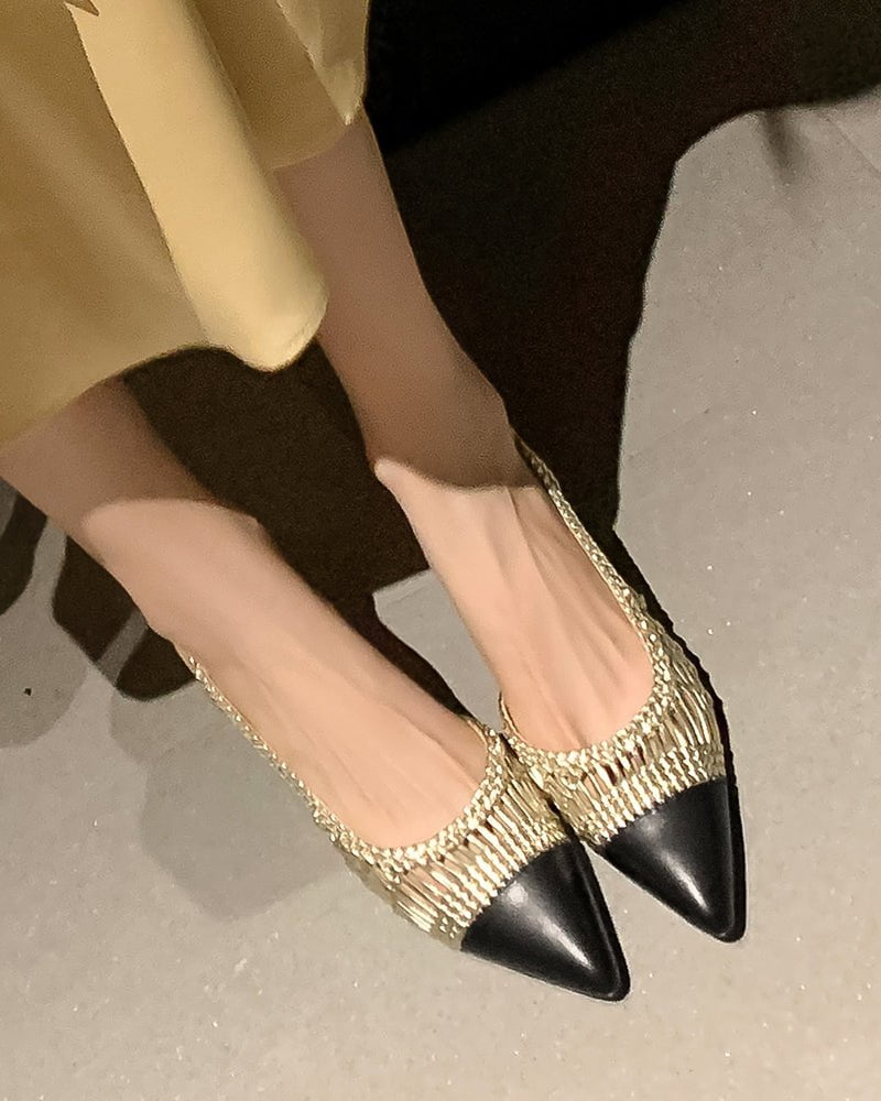 Woven Rattan Mesh Design Slingback Kitten Heel Sandals