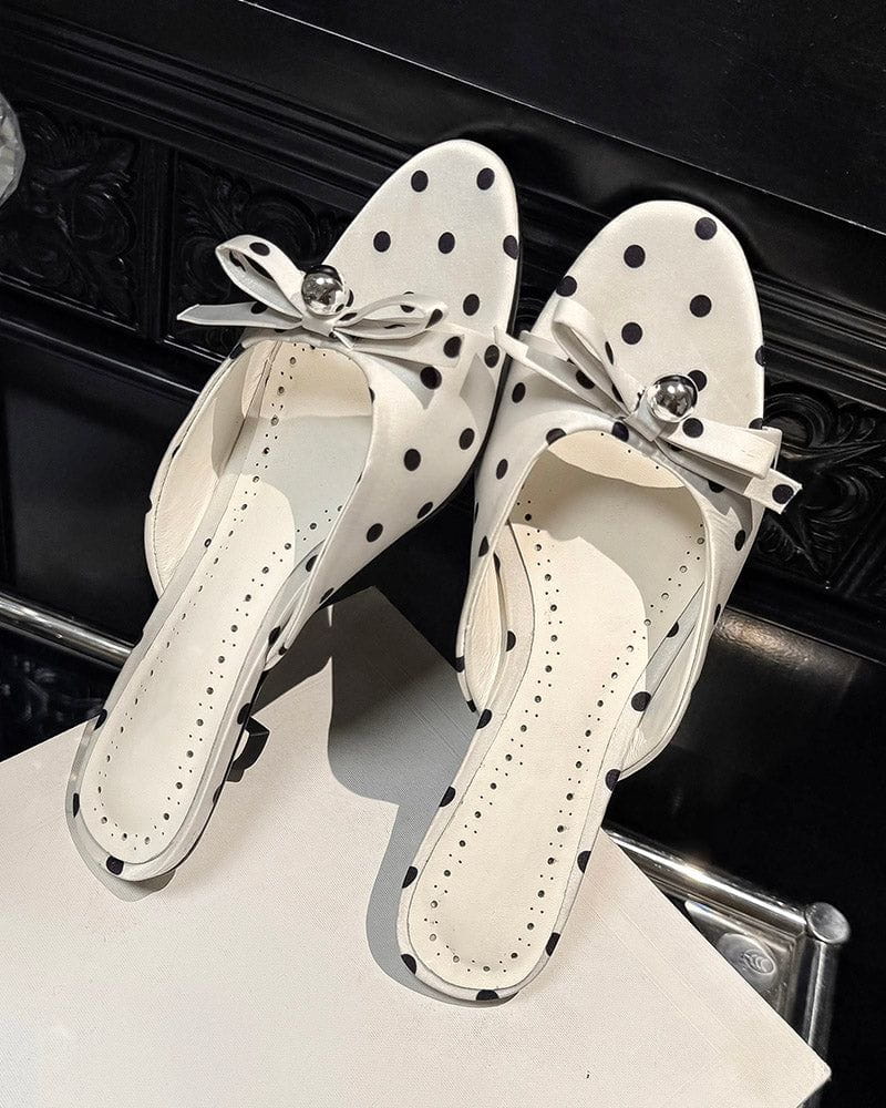 Polka Dot Bow Patent Leather Kitten Heel Sandals