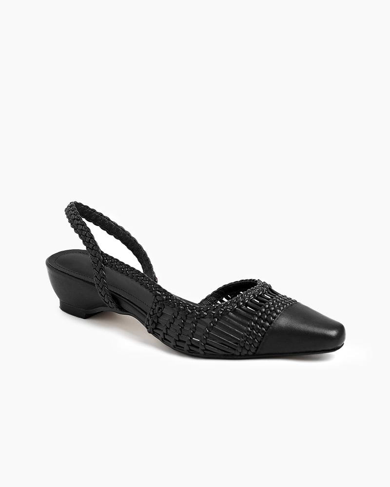 Woven Two-Tone Rattan Style Slingback Sandals