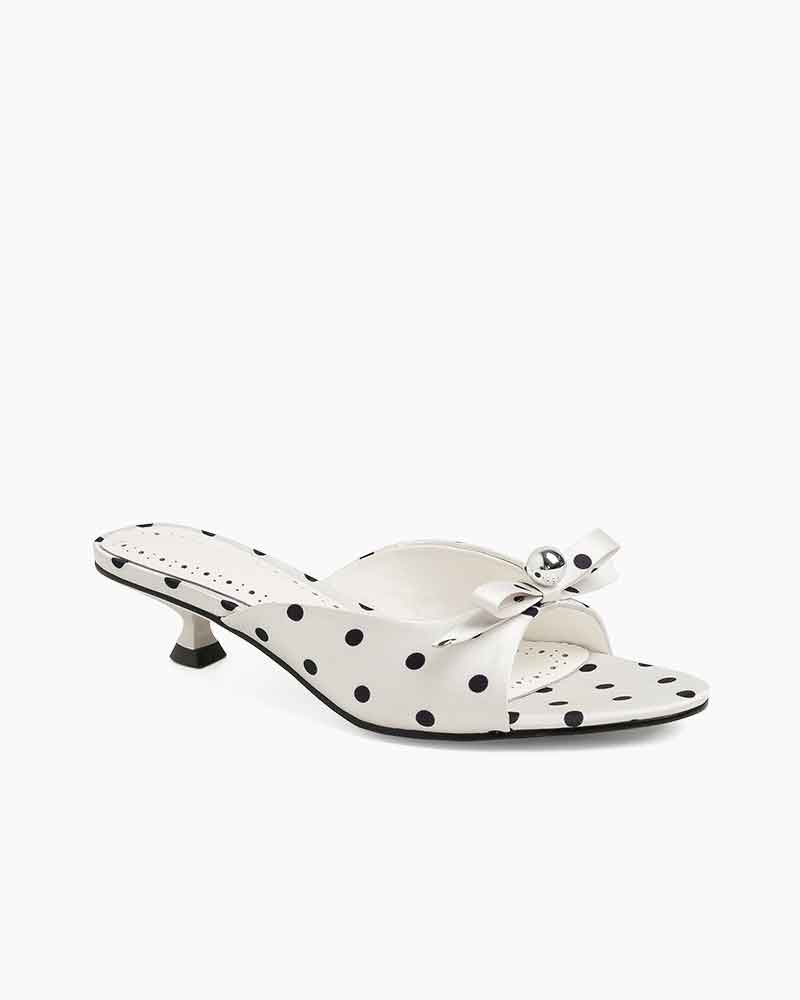 Polka Dot Bow Patent Leather Kitten Heel Sandals