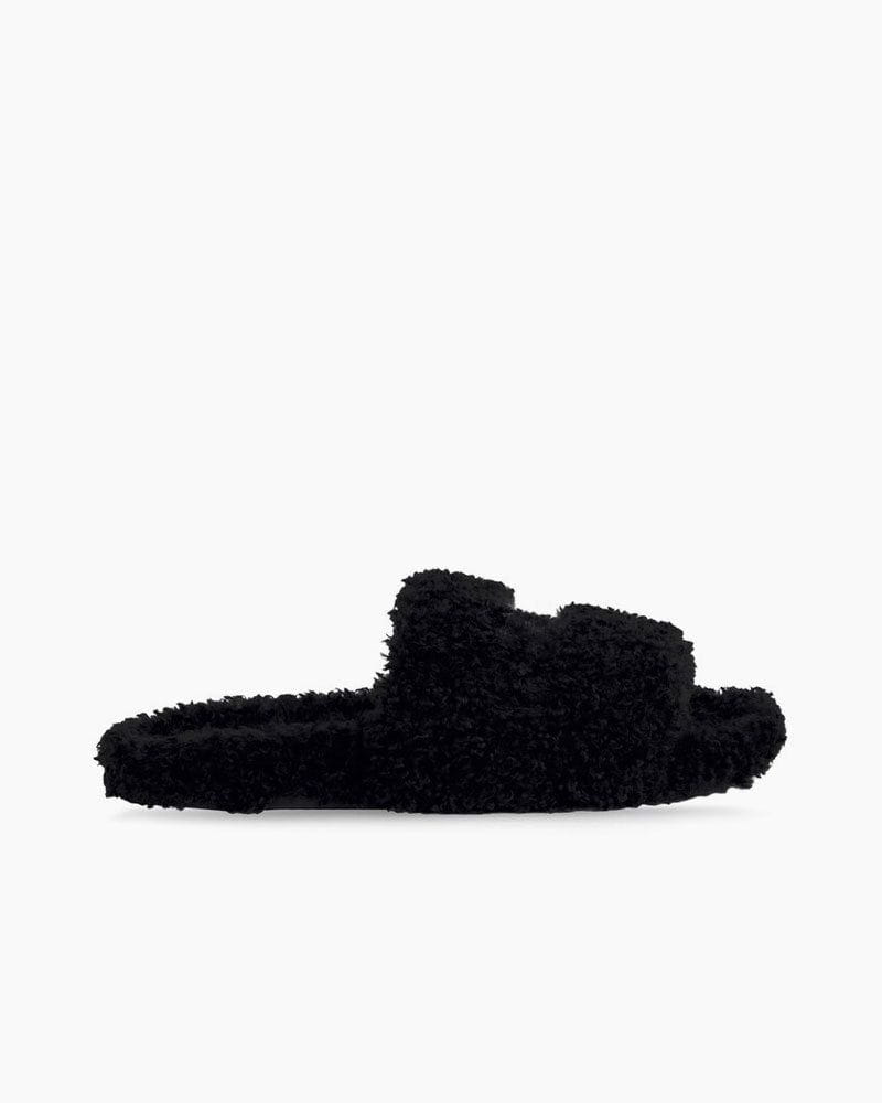 Women's Furry Slide Sandal in Black