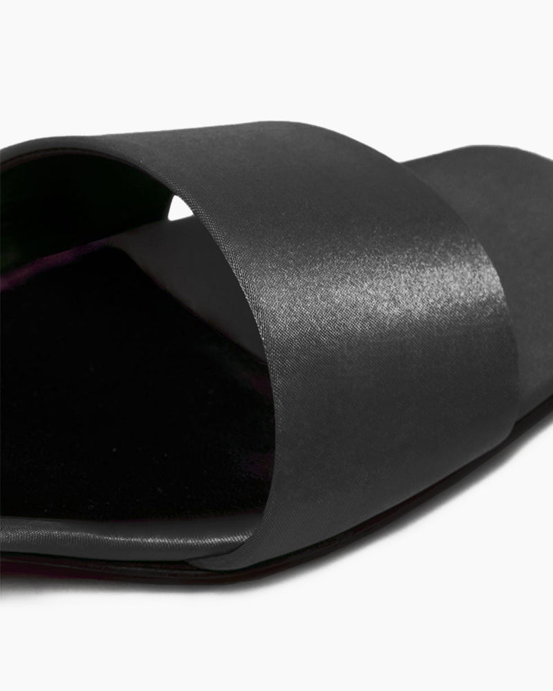 Satin Kitten Heel Open Toe Slip-On Sandals