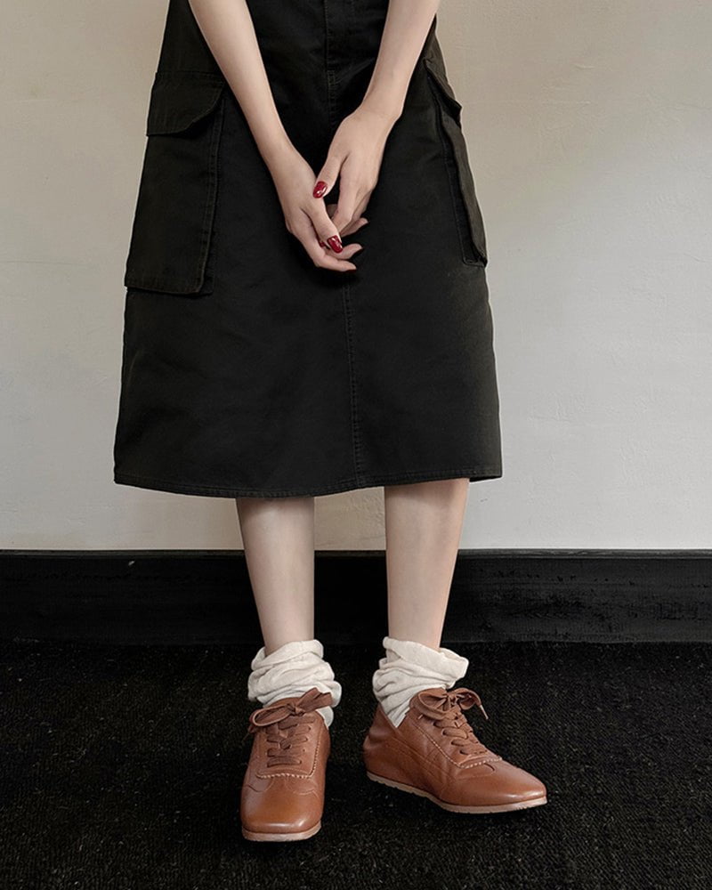 Retro Nappa Leather Lace-Up Flat Sneakers