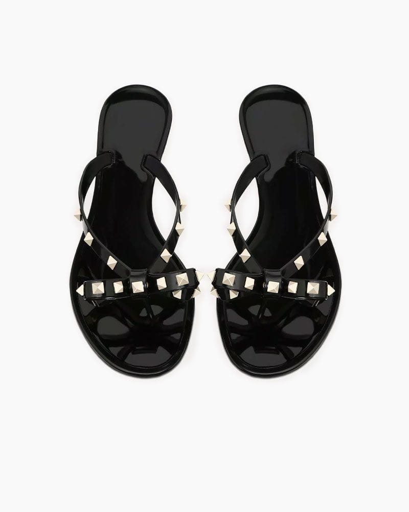 Rockstud Rubber Slippers with Bow and Pyramid Studs
