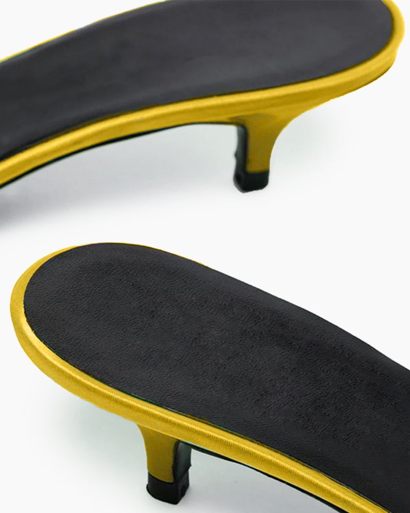 Satin Kitten Heel Open Toe Slip-On Sandals