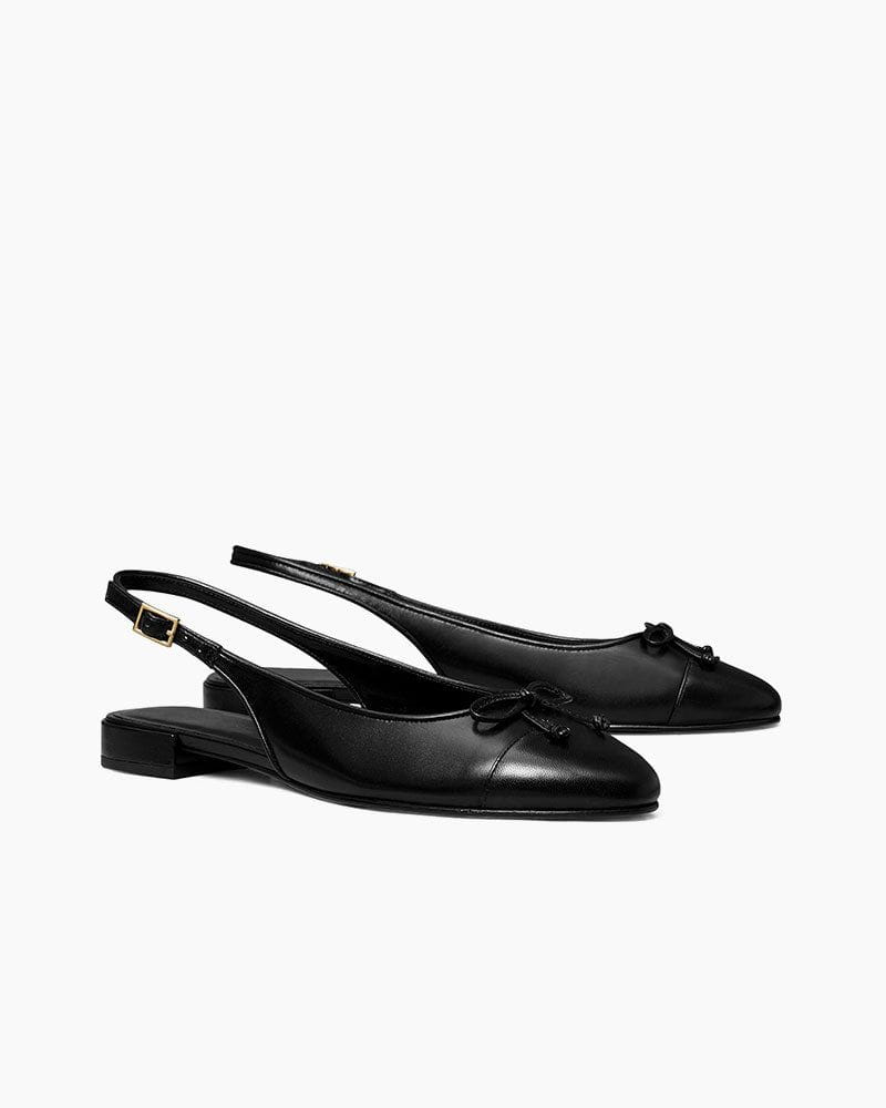 Monochrome Elegance Bow Slingback Flats