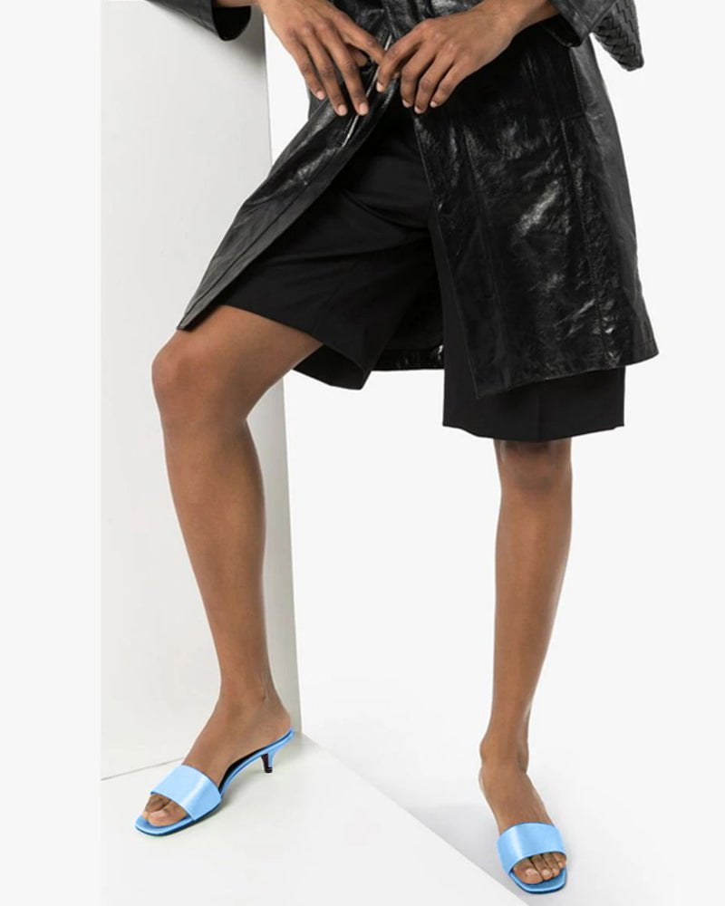 Satin Kitten Heel Open Toe Slip-On Sandals