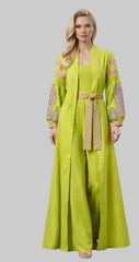 Lime Long Cardigan with Embroidered Sleeves