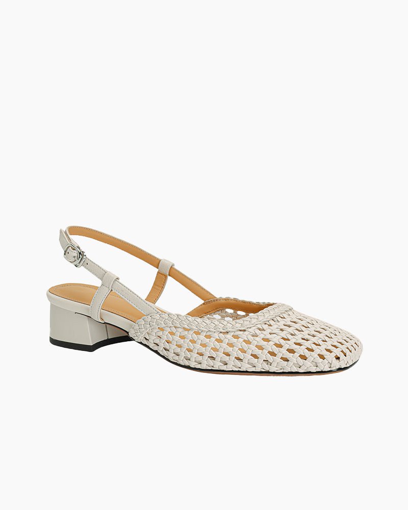 Woven Buckle Strap Slingback Chunky Heel Sandals