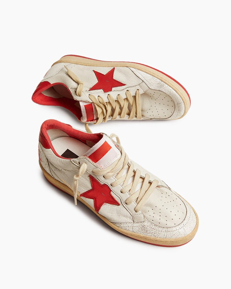 White Nappa Leather Sneaker with Star and Heel Tab
