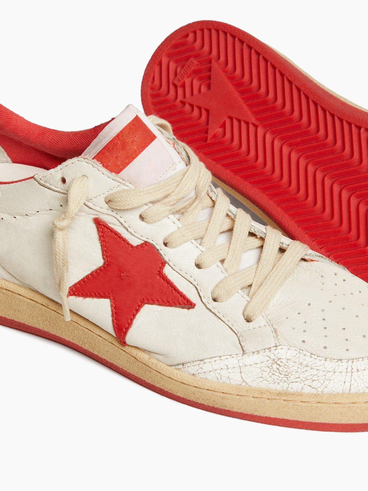 White Nappa Leather Sneaker with Star and Heel Tab
