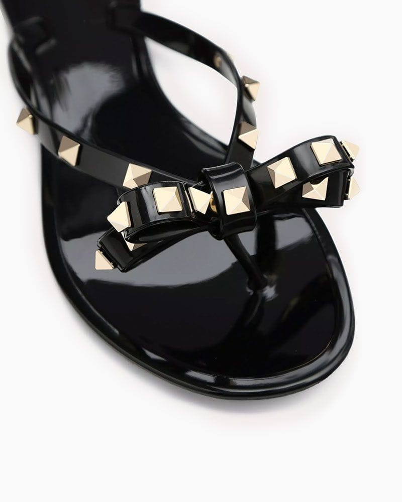 Rockstud Rubber Slippers with Bow and Pyramid Studs