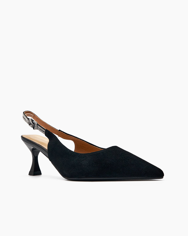 Suede Rhinestone Decor Kitten Heeled Sandals