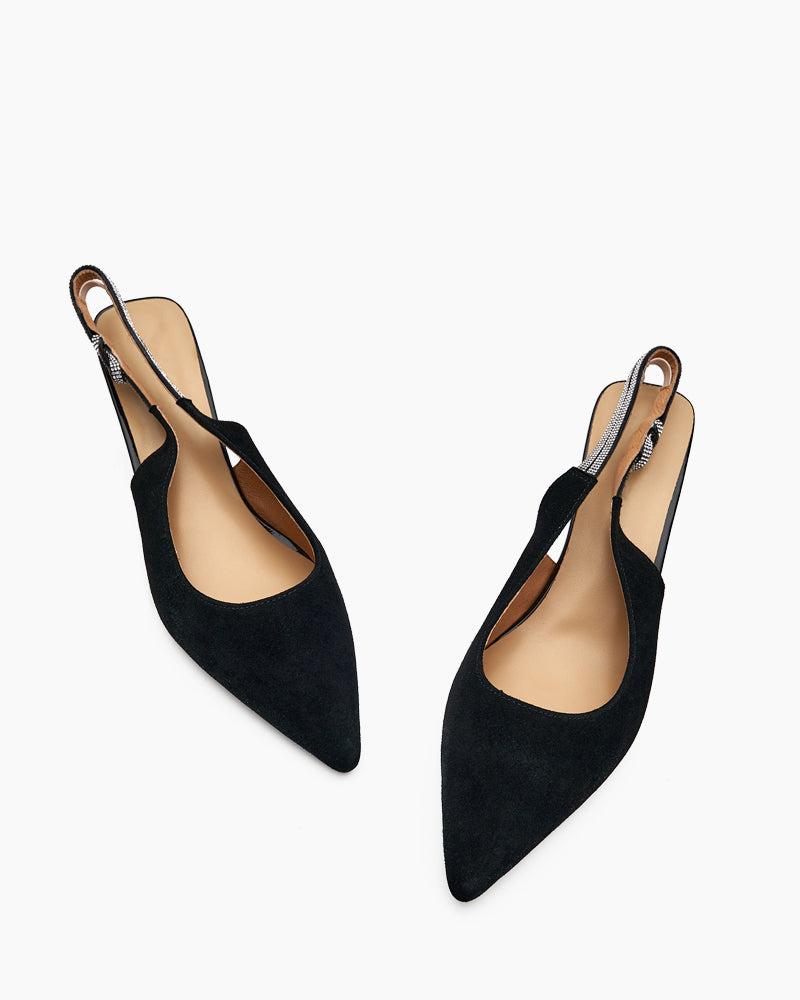 Suede Rhinestone Decor Kitten Heeled Sandals