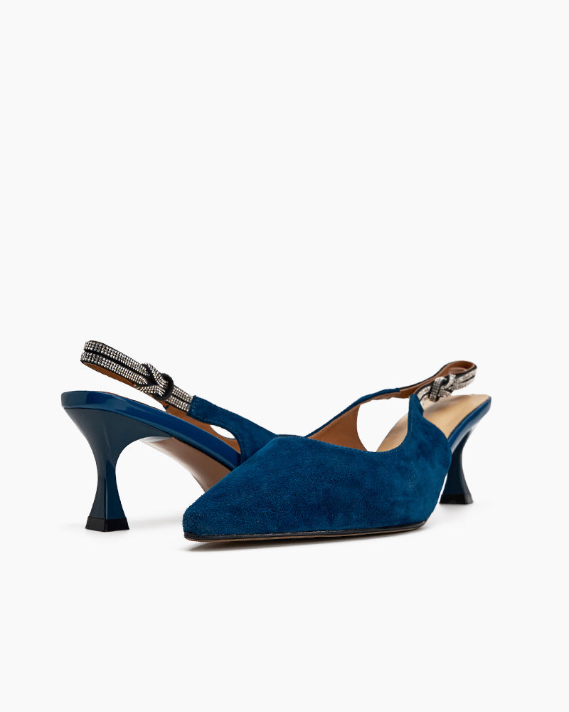 Suede Rhinestone Decor Kitten Heeled Sandals