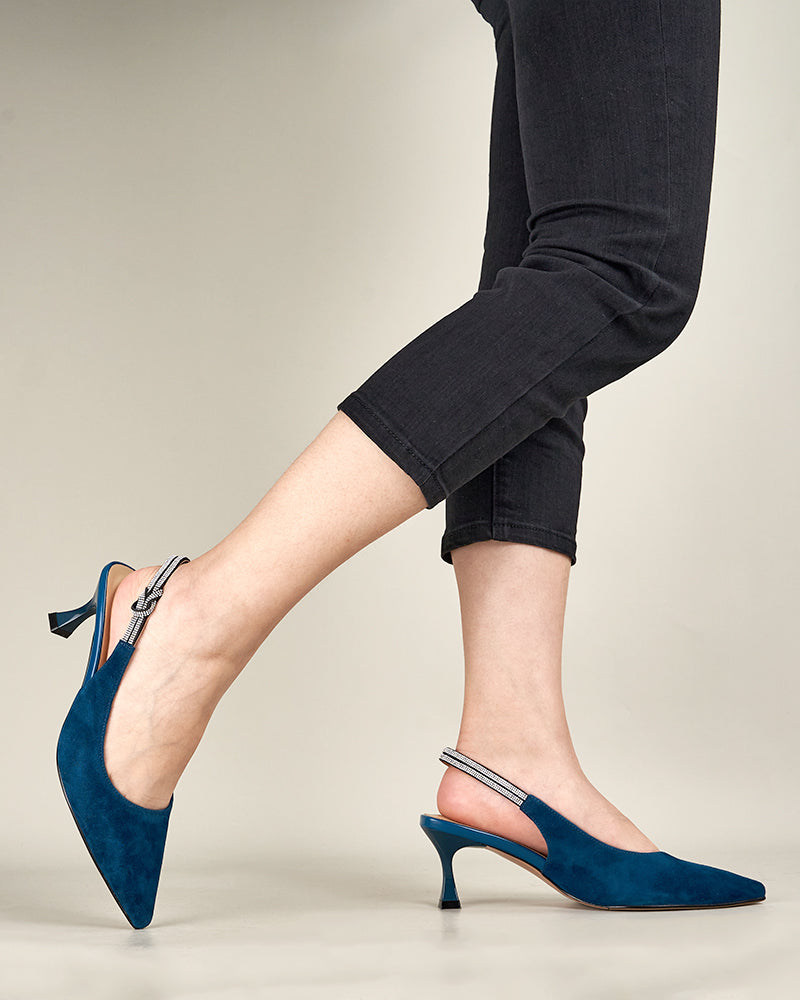 Suede Rhinestone Decor Kitten Heeled Sandals