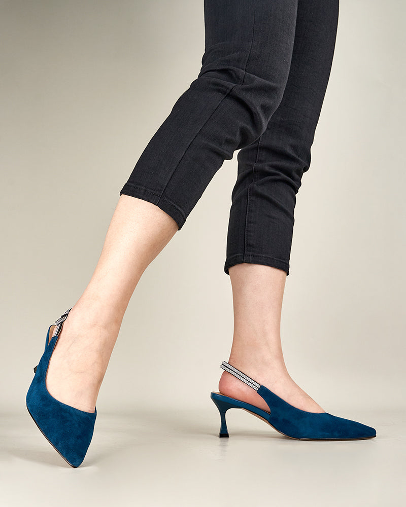 Suede Rhinestone Decor Kitten Heeled Sandals