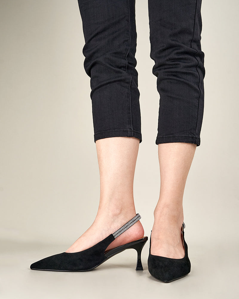 Suede Rhinestone Decor Kitten Heeled Sandals