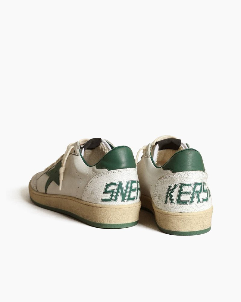 Men's White Nappa Leather Sneaker with Star and Heel Tab