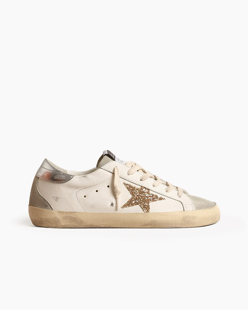 Men's Ice-gray Nappa Leather Sneaker with Gold Glitter Star
