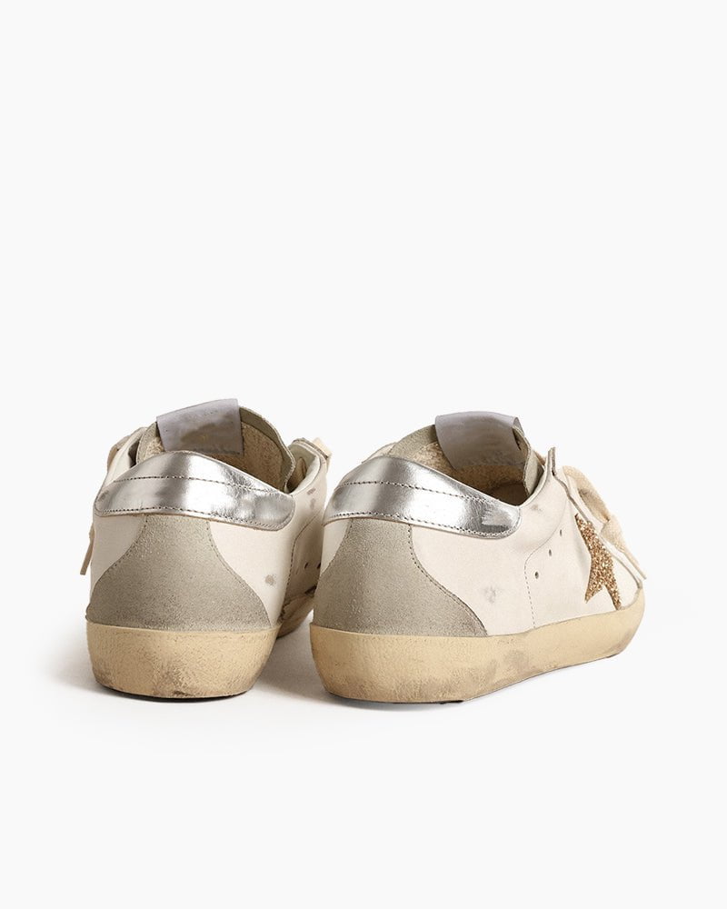 Men's Ice-gray Nappa Leather Sneaker with Gold Glitter Star