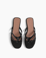 Mesh Cutout Strap Lightweight Flat Slide Thong Sandals